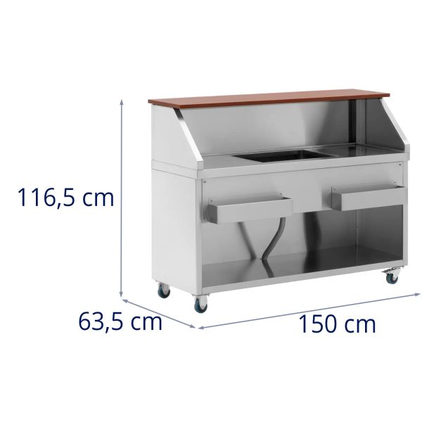 Mobile Bar Station - with ice container & bottle holder - 150 cm wood-look counter - Image 3
