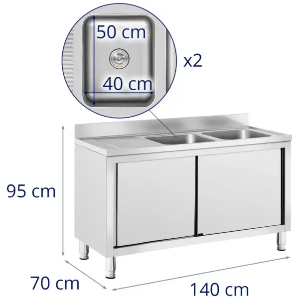 Commercial Kitchen Sink - 2 basins - Image 2