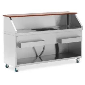 Mobile Bar Station - with ice container & bottle holder - 180 cm wood-look counter