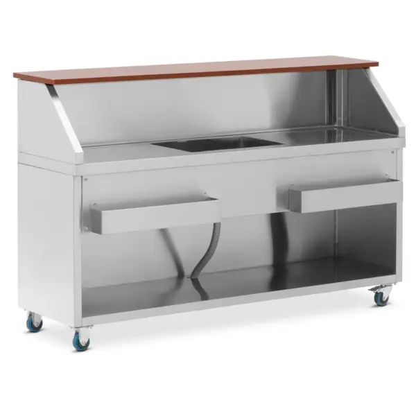 Mobile Bar Station - with ice container & bottle holder - 180 cm wood-look counter