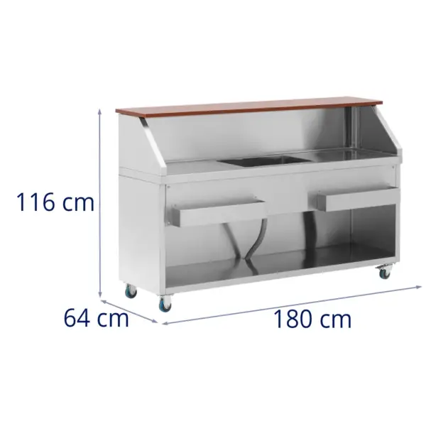 Mobile Bar Station - with ice container & bottle holder - 180 cm wood-look counter - Image 2